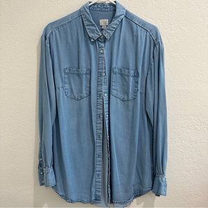 A New Day Chambray Viscose Light Blue Button Up Shirt Womens L